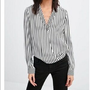 Zara trf collection black and white striped blouse Size m new with tags